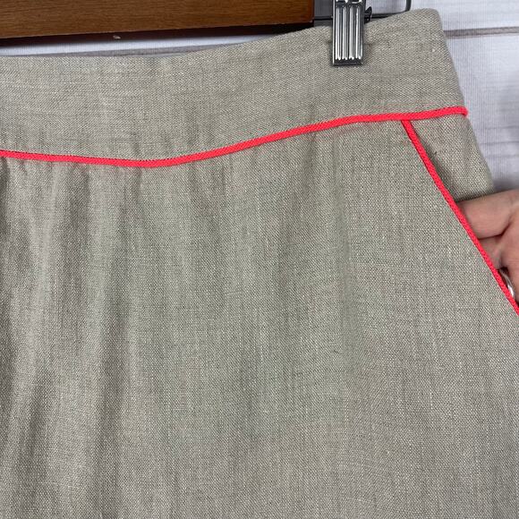 Ann Taylor Loft Skirt Womens 6 Pure Linen Neon‎ Trim Tan - Picture 3 of 8